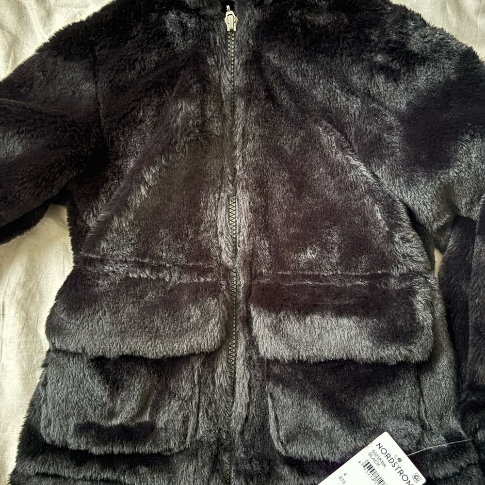 Nordstrom Kids Charcoal Faux Fur Coat